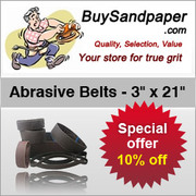 10% Off on 3 x 21 inch Abrasive Belts Promo code is 10off3x21